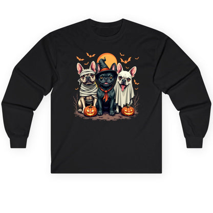 Halloween French Bulldogs Costumes french bulldogs Long Sleeve Tee Black product mockup
