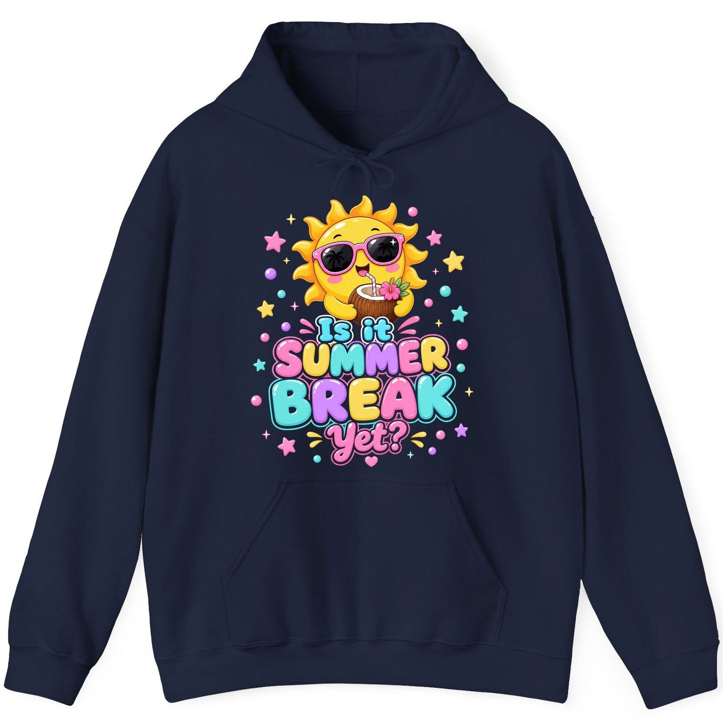 Is It SUMMER BREAK Yet Funny Vacation Hoodie - product mockup - Navy