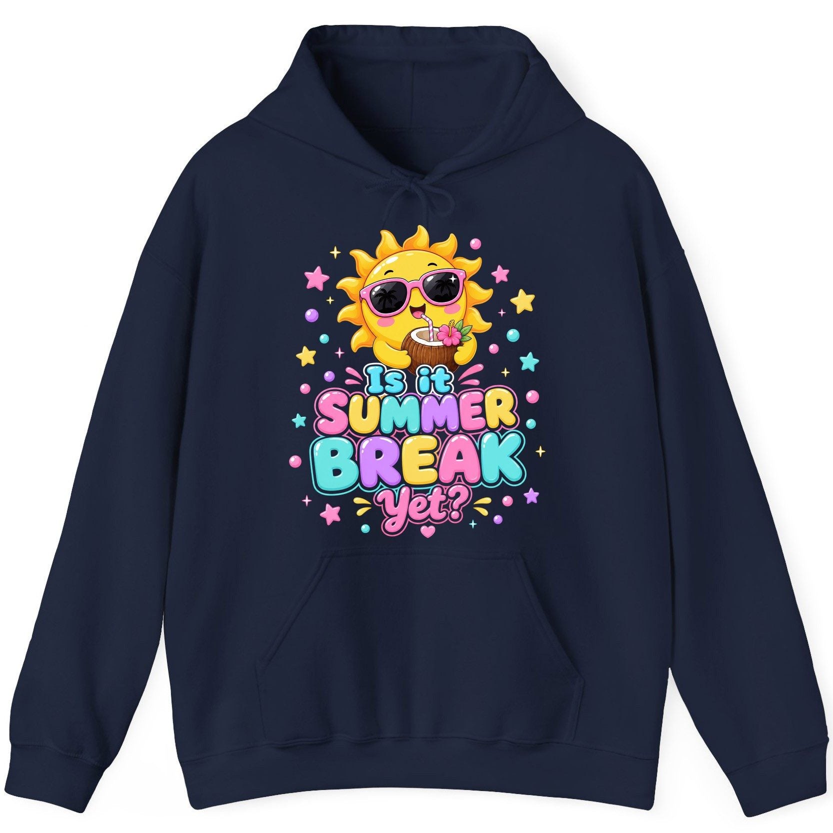 Is It SUMMER BREAK Yet Funny Vacation Hoodie - product mockup - Navy