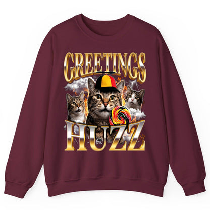 Greetings HUZZ Funny Cats Sweatshirt - product mockup - Maroon