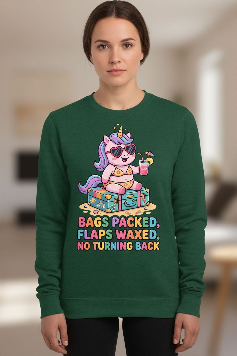 Funny Unicorn Vacation Quote Bags Packed Flaps Waxed Sweatshirt - Forest Green