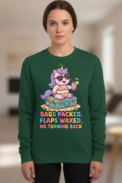 Funny Unicorn Vacation Quote Bags Packed Flaps Waxed Sweatshirt - Forest Green