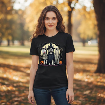Halloween Huskies in Costumes Halloween huskies T-Shirt Black lifestyle mockup