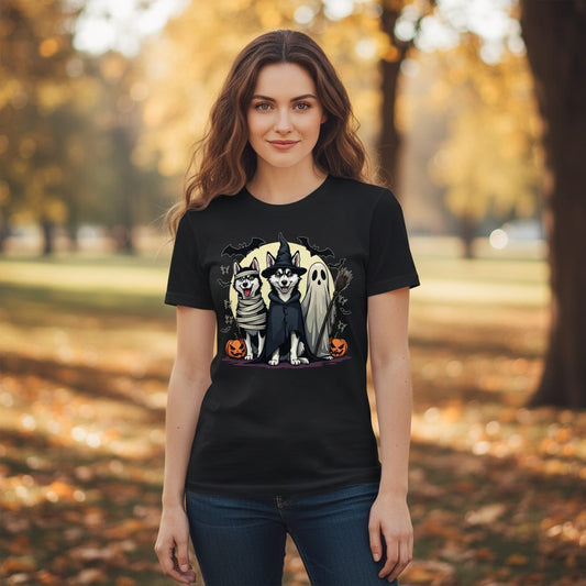 Halloween Huskies in Costumes Halloween huskies T-Shirt Black lifestyle mockup
