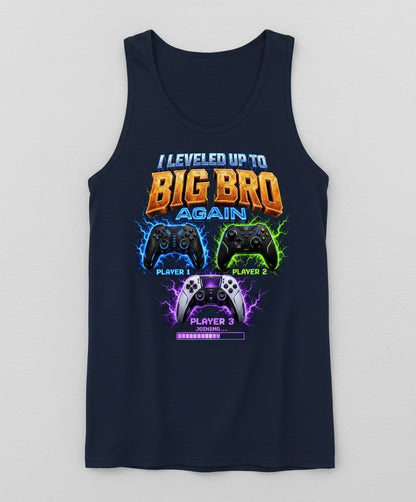I Leveled Up to Big Bro Again Gamer Brother Tank Top - product mockup - Navy