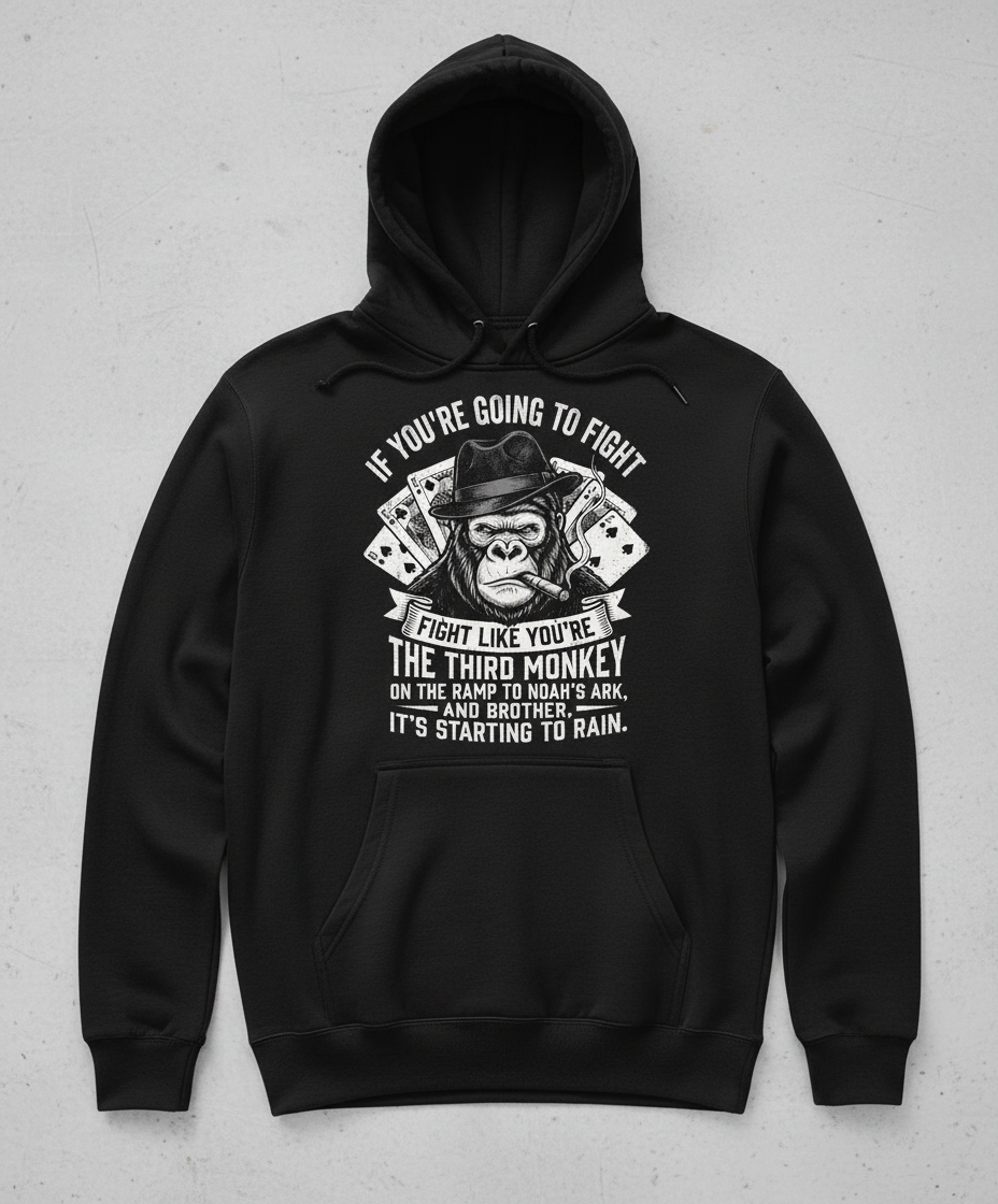 Third Monkey on Noah's Ark Fighting Gorilla Quote Hoodie - Black