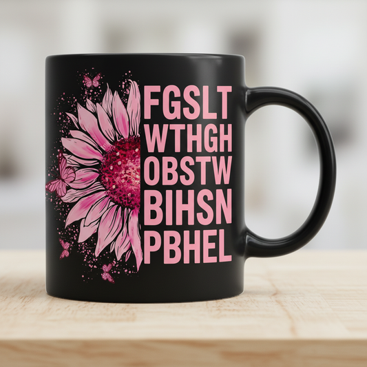 Breast Cancer Awareness Pink Sunflower Eye Chart Black Mug - Black